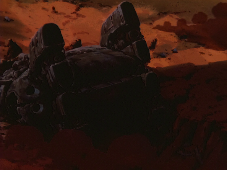 Vash and Knives escape pod lands in "Flying Ship".