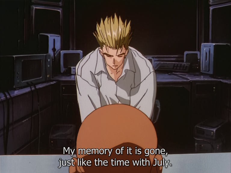 Vash admits he can't remember what happened at both July and Fifth Moon in "Flying Ship".