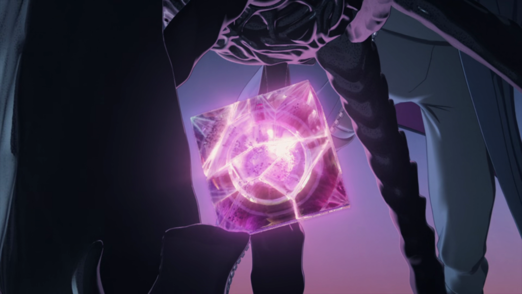 Vash's energy cube cracking open in "High Noon at July".