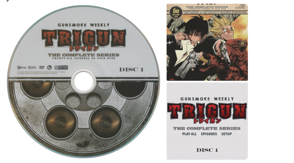 Trigun (1998) 2010 Funimation DVD release with Gunsmoke on the label.