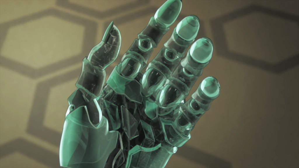 A closeup of the palm of Vash's prosthetic hand in "Millions Knives"
