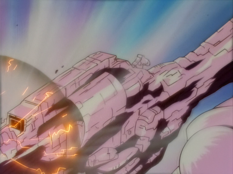 Vash's angel arm in "Fifth Moon" shows unilluminated craquelure-style plant markings as it manifests.